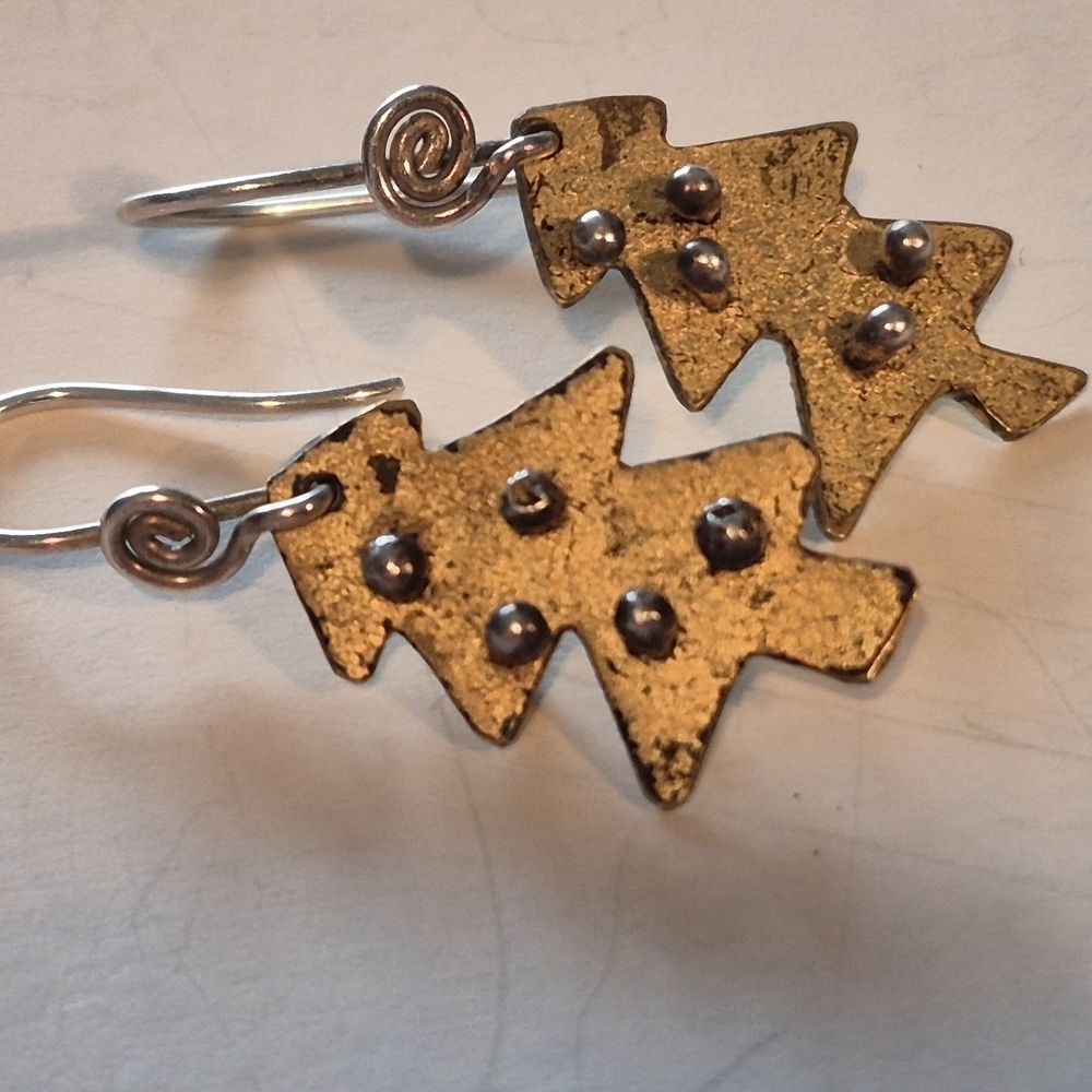 Gold and Sterling 925 Silver Tree-Shaped Statement Earrings